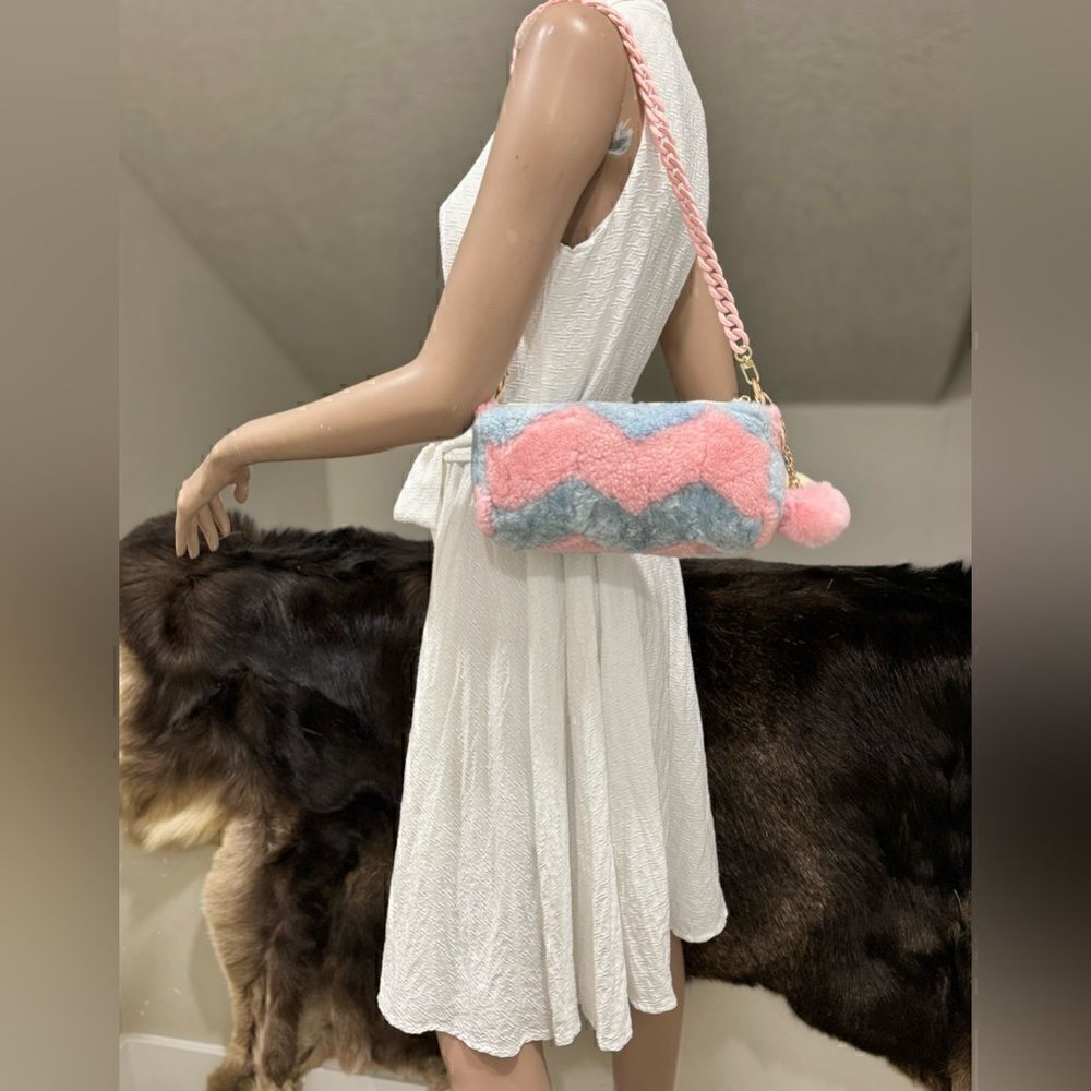 Handmade Colorblock Genuine Shearling Leather Barrel Bag & 3 Strap Styles